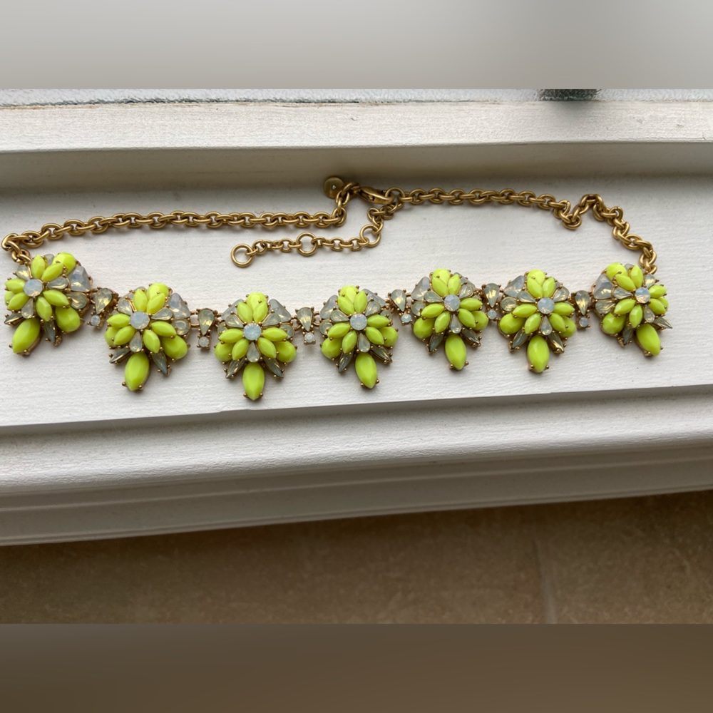 J. Crew chartreuse stone and milky rhinestone necklace